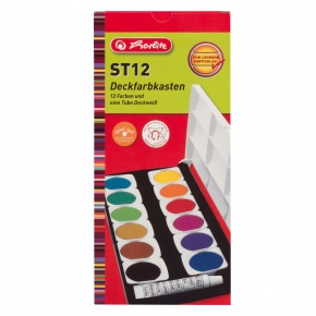 Herlitz Vízfesték/12 szín + fedőfehér, feliratozható, fedele festékkeverő palettaként funkcionál