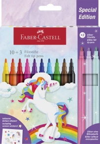 Faber-Castell Filctoll készlet 10+3db glitteres, matricával, unikornisos