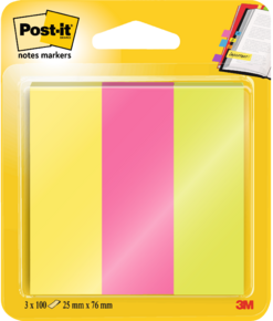 3M Post-it Jelölőlapok 25 × 76 mm, 3 × 100 lap, neon színek