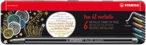 Stabilo Pen 68 metallic filctoll 6 db-os fémdobozos szett (2x ezüst, bronz, arany, metálkék, metálzöld)