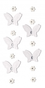 Rössler Matrica, kézzelkészített, fehér pillangó, köves virágokkal