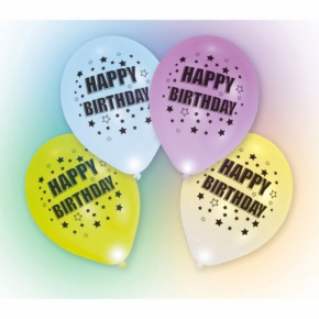 Amscan lufi 4db, színes, LED fénnyel, Happy Birthday felirattal