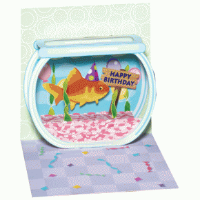Popshots képeslap, mini, születésnapi, Goldfish/Aranyhal