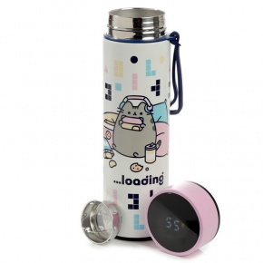 Puckator rozsdamentes acél thermo kulacs dig.kijelzővel, 450ml, Gamer Pusheen macska