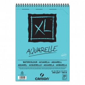 CANSON XL Aquarelle, savmentes, naturfehér akvarellpapírtömb A5, 20lap, 300g (rövid oldalán spirálozott, mikroperforált)