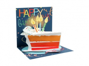 Popshots képeslap, négyzet, Happy Birthday, tortaszelet gyertyákkal