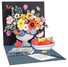 Popshots képeslap, négyzet, virágcsokor vázában