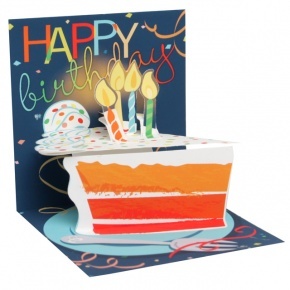 Popshots képeslap, mini, Happy Birthday, tortaszelet gyertyákkal