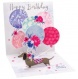 Popshots képeslap, négyzet, tacskó lufikkal, Dog with balloons